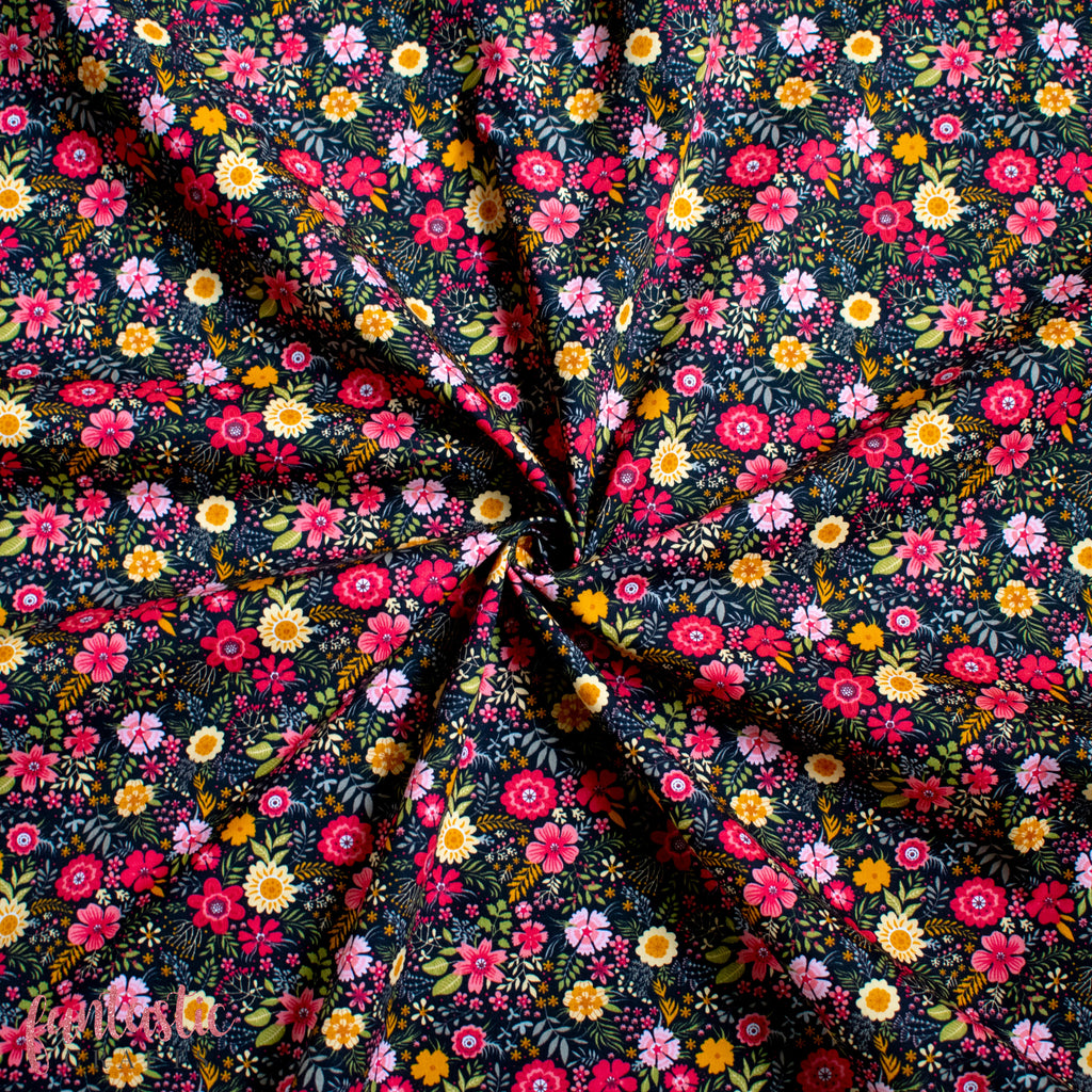 Black Olivia Floral - 100% Cotton Fabric by Rose and Hubble