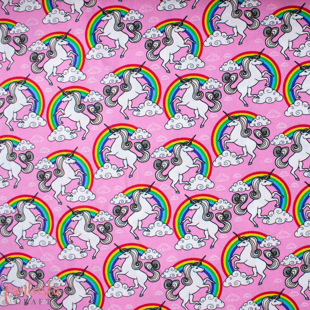 Pink Unicorn Over the Rainbow - 100% Cotton Fabric by Rose and Hubble