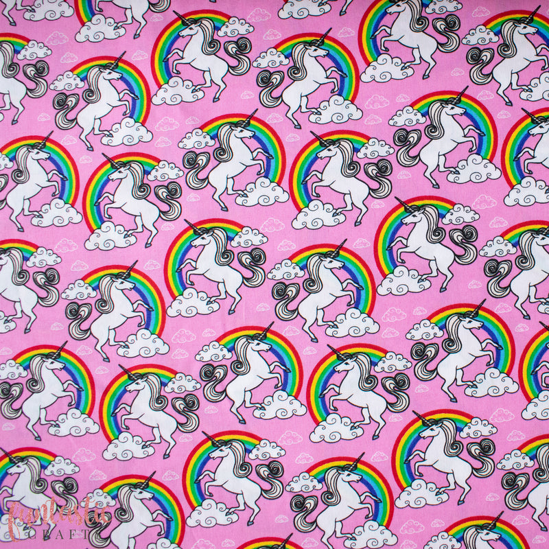 Pink Unicorn Over the Rainbow - 100% Cotton Fabric by Rose and Hubble