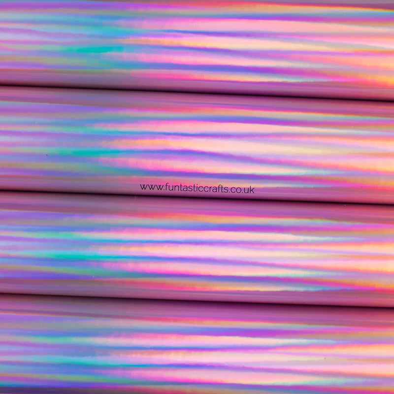 Holographic Mirrored Leatherette Fabric - Pale Rose