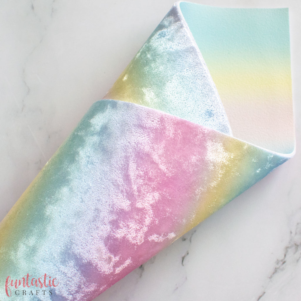 Double Sided Pastel Rainbow Crushed Velvet/Suede Faux Leather Fabric