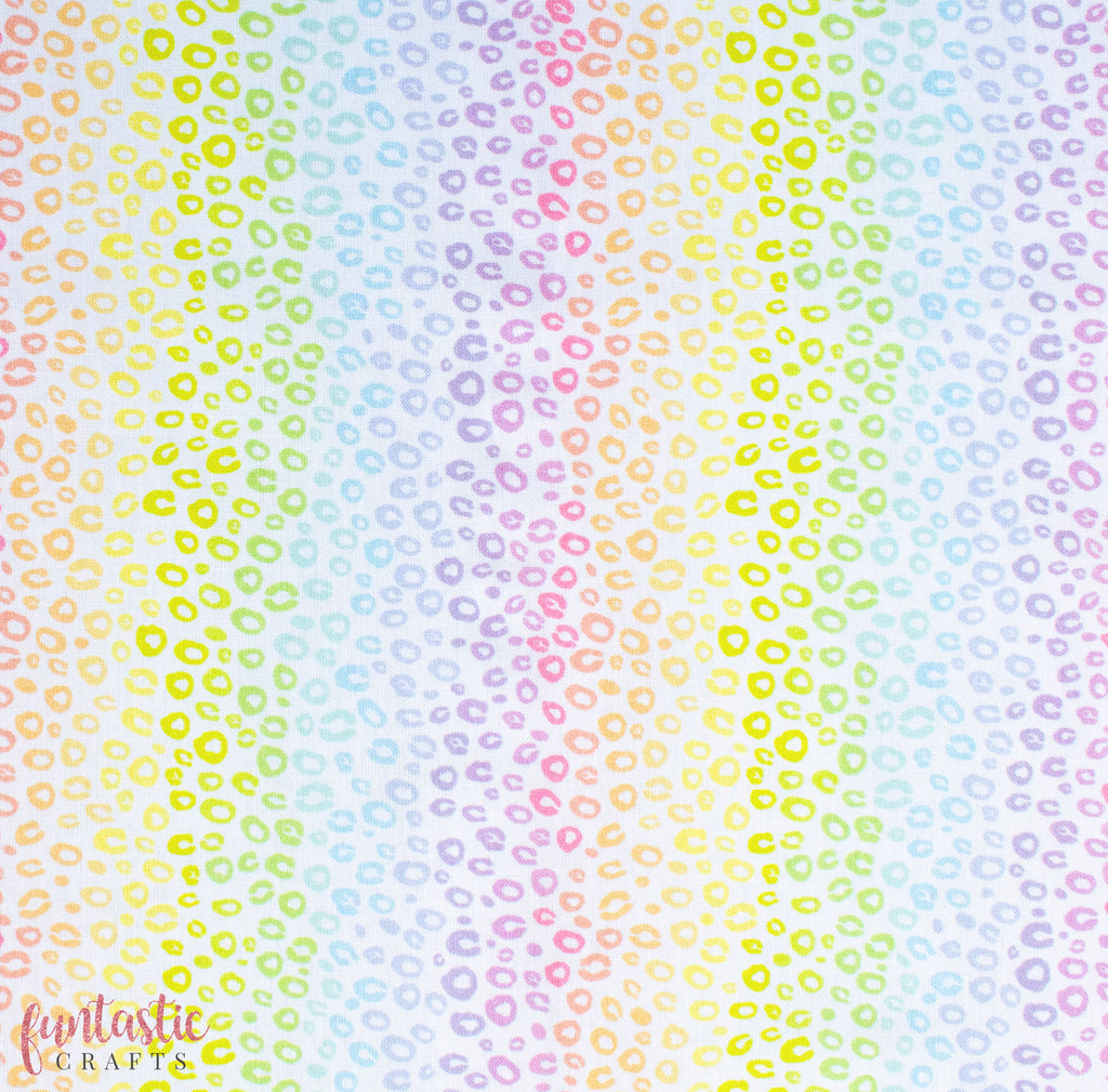 Pastel Rainbow Leopard Print 100% Cotton Fabric