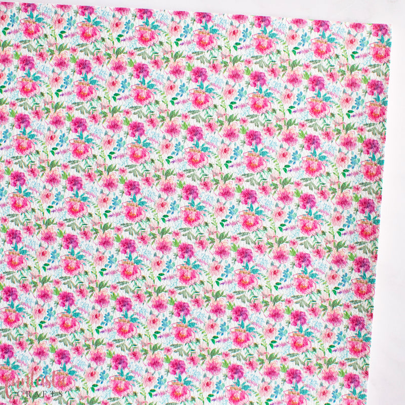Pink Abstract Floral Printed Leatherette
