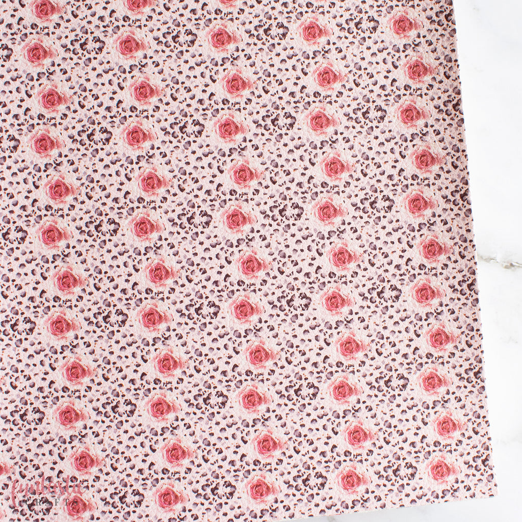 Pink Autumn Rose Floral Printed Leatherette