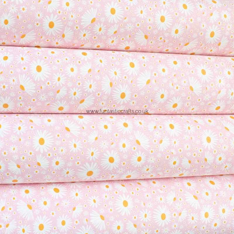 Blush Pink Daisy Floral Glitter Faux Suede Fabric