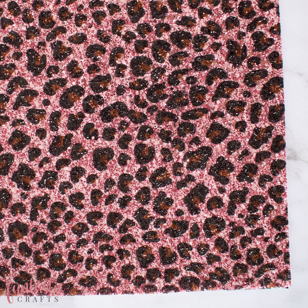 Dusty Rose Pink Leopard Print Chunky Glitter Fabric