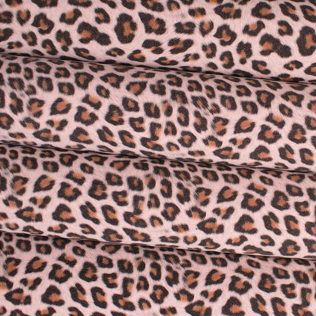 Leopard Print Faux Suede Fabric - Baby Pink