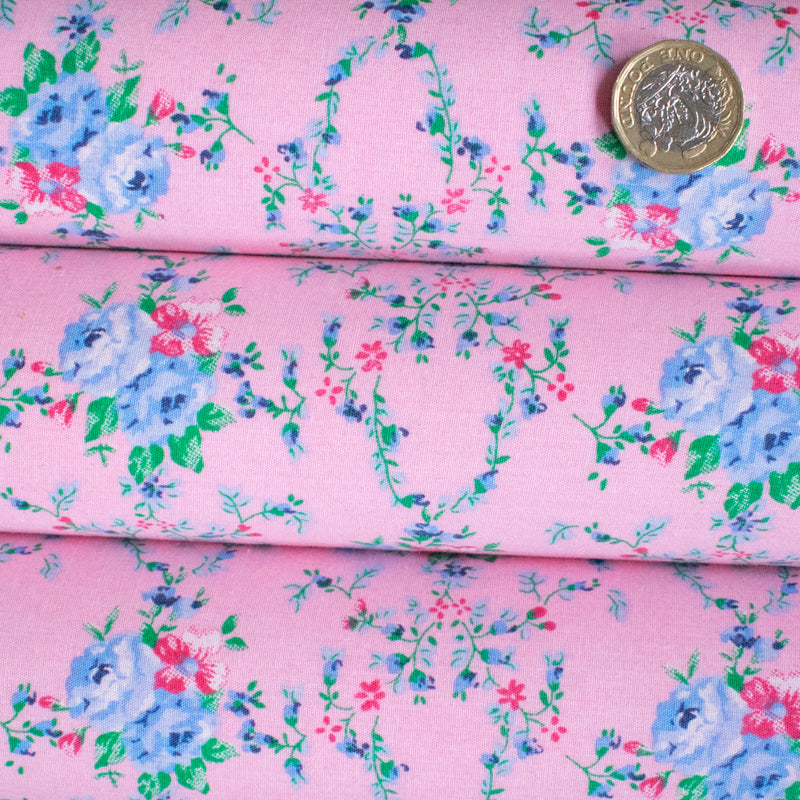 Pink and Blue Floral - Artisan Fabric Felt