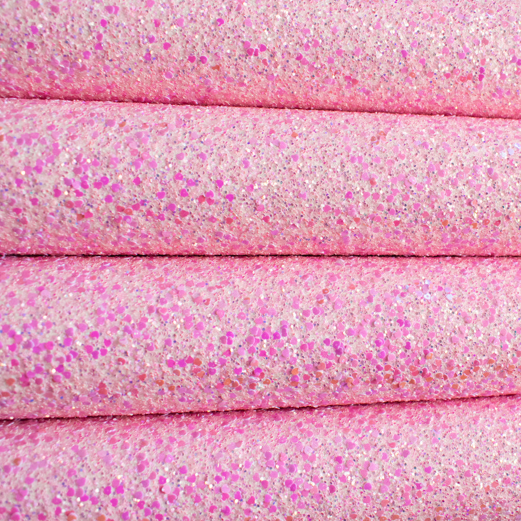 Pink Sweetheart Chunky Glitter Fabric with Hearts
