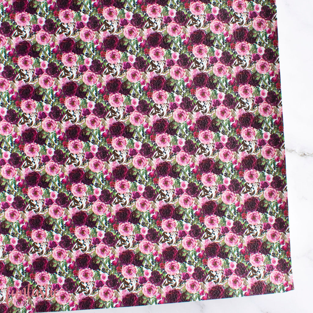Plum and Pink Floral Printed Leatherette
