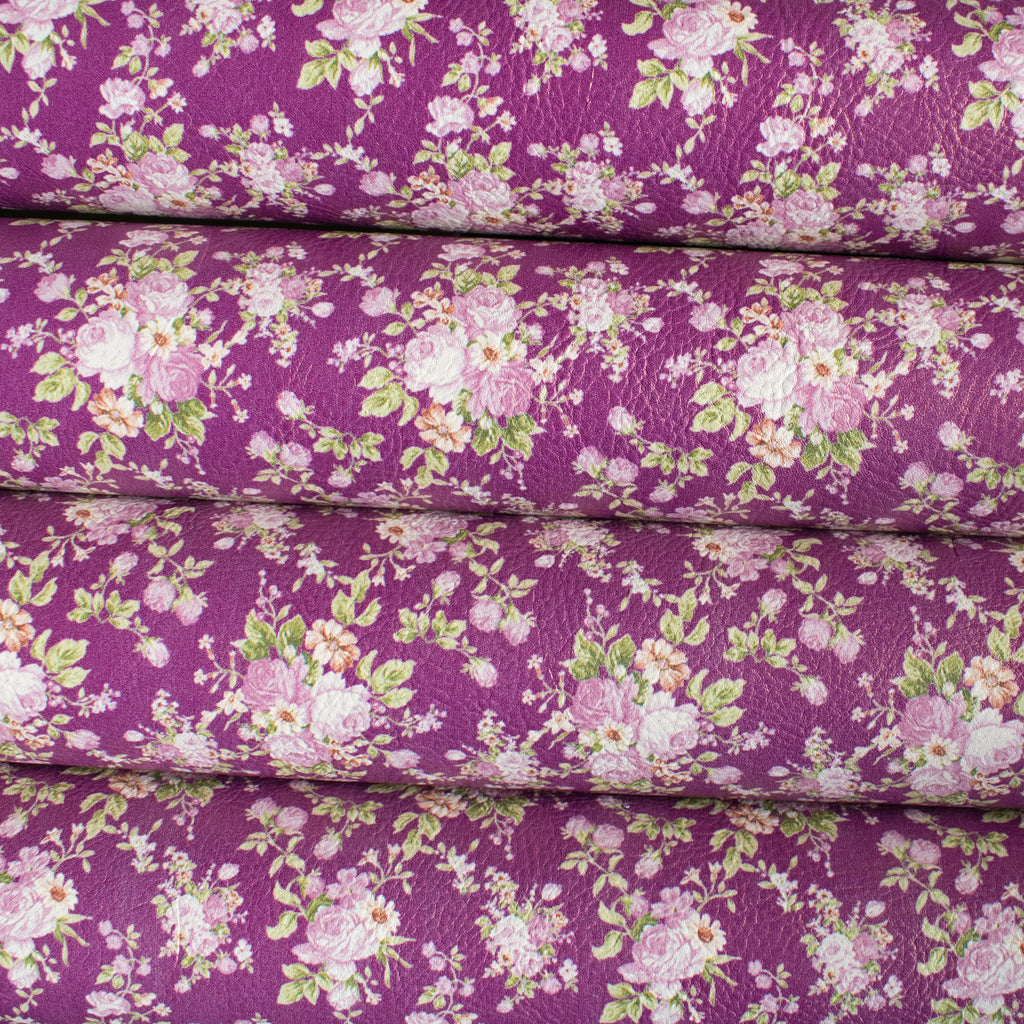 Plum Floral Bouquets Printed Leatherette