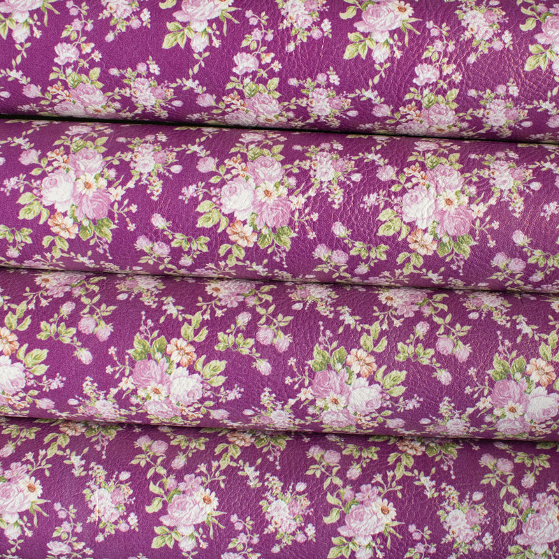 Plum Floral Bouquets Printed Leatherette