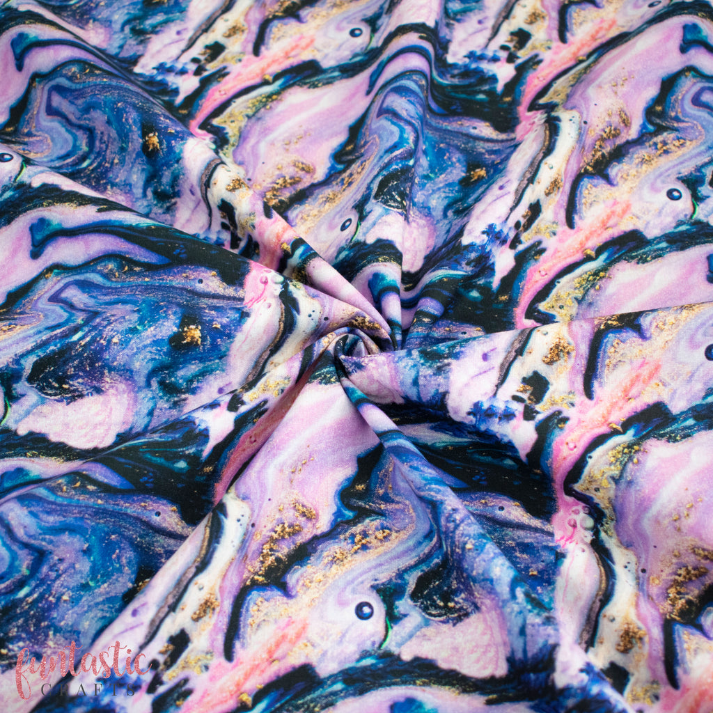 Purple and Gold Glitter Effect 100% Cotton Fabric