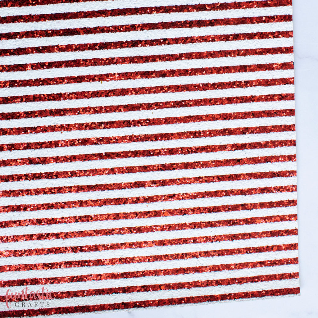 Red and White Christmas Candy Stripe Glitter Fabric