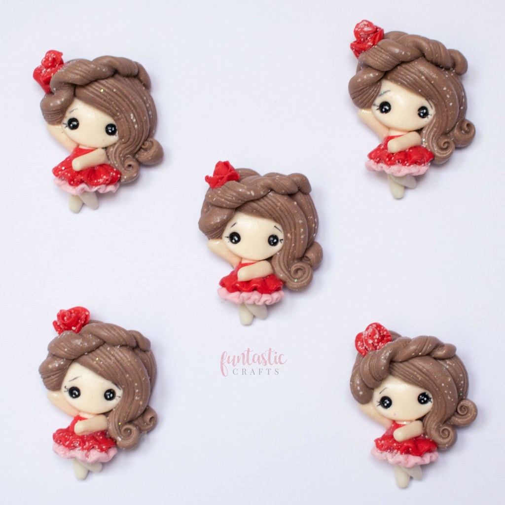 Handmade Flat Back Clay Embellishments - Red Ballerina Princess