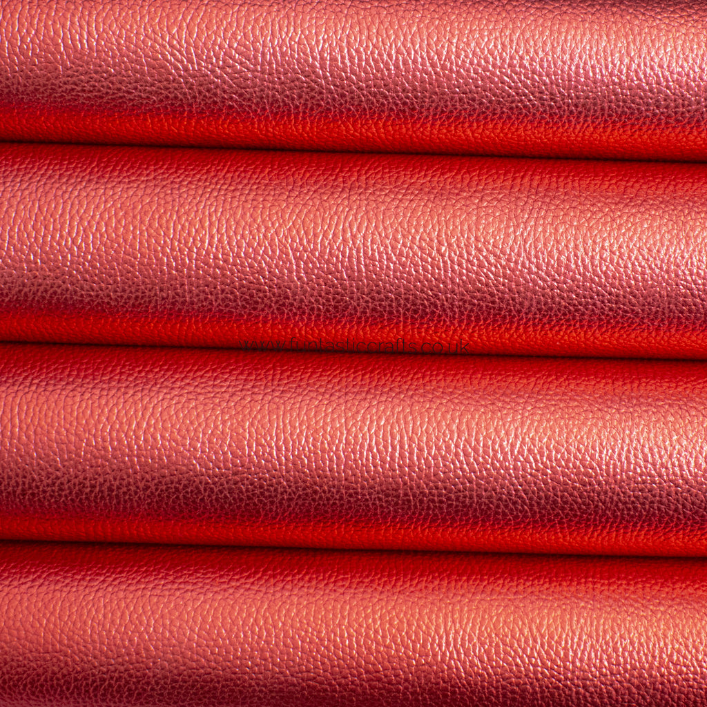 New Red Textured Metallic Leatherette Fabric
