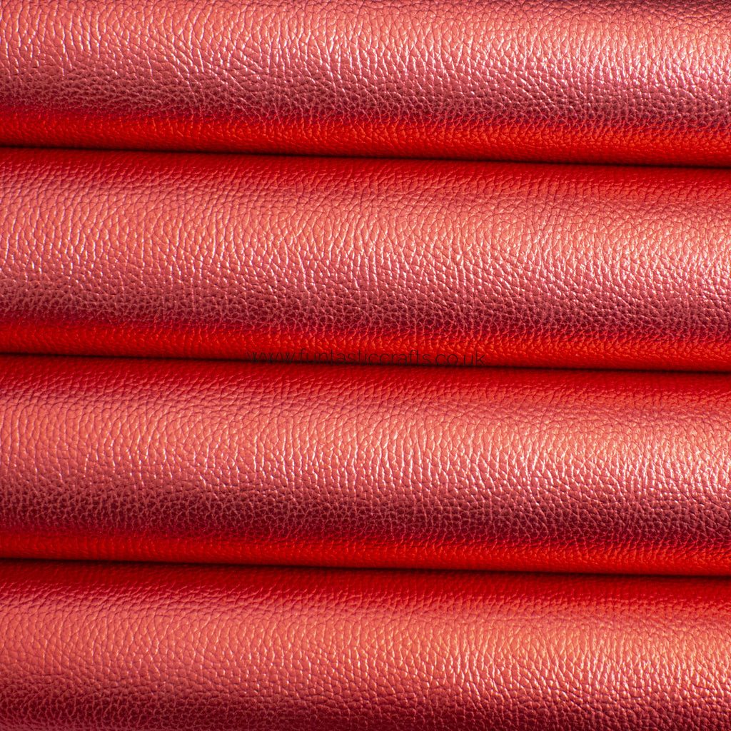 New Red Textured Metallic Leatherette Fabric
