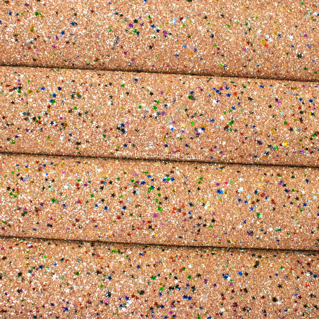 Rose Gold Christmas Stars - Christmas Chunky Glitter Fabric