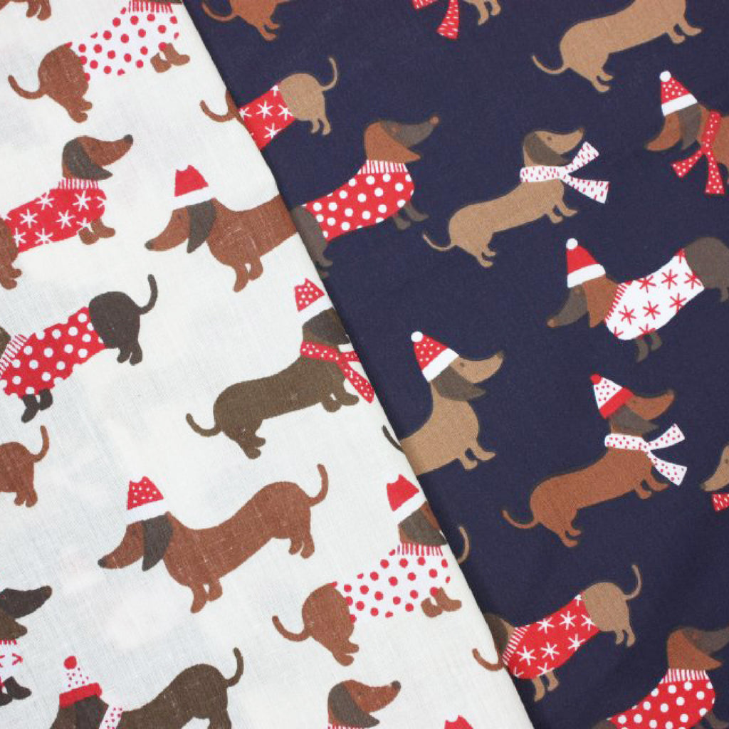 Sausage Dogs in Christmas Jumpers Polycotton Fabric