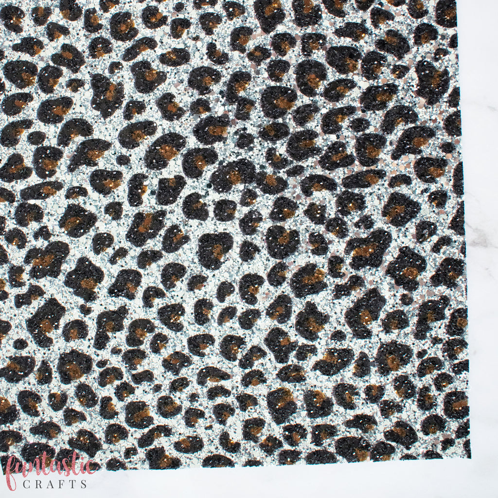 Silver Leopard Print Chunky Glitter Fabric