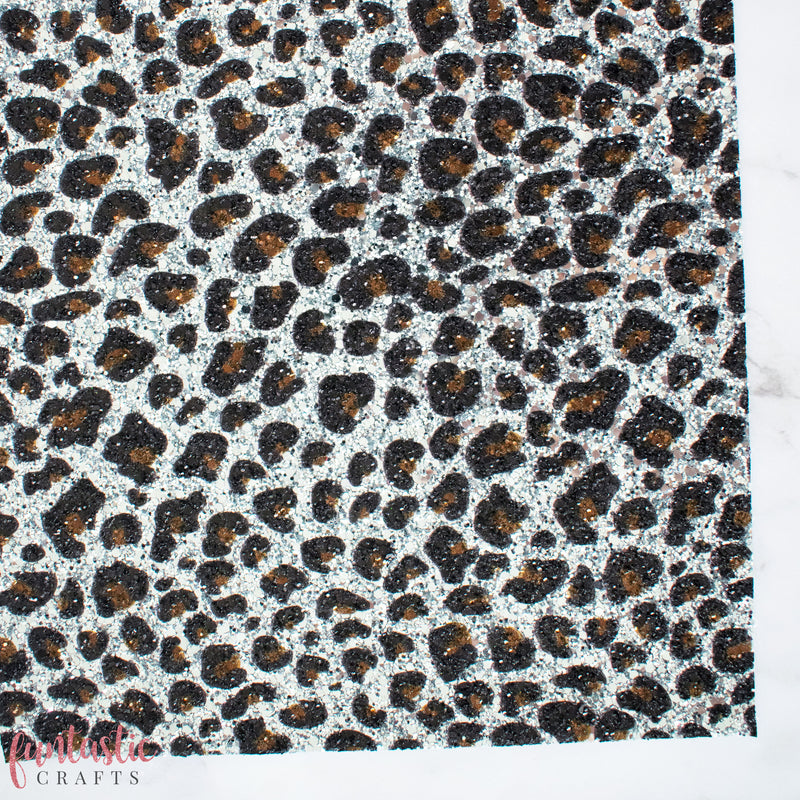 Silver Leopard Print Chunky Glitter Fabric