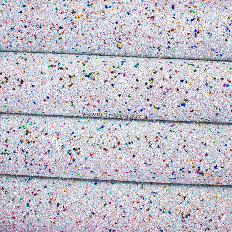 Silver Christmas Stars - Christmas Chunky Glitter Fabric