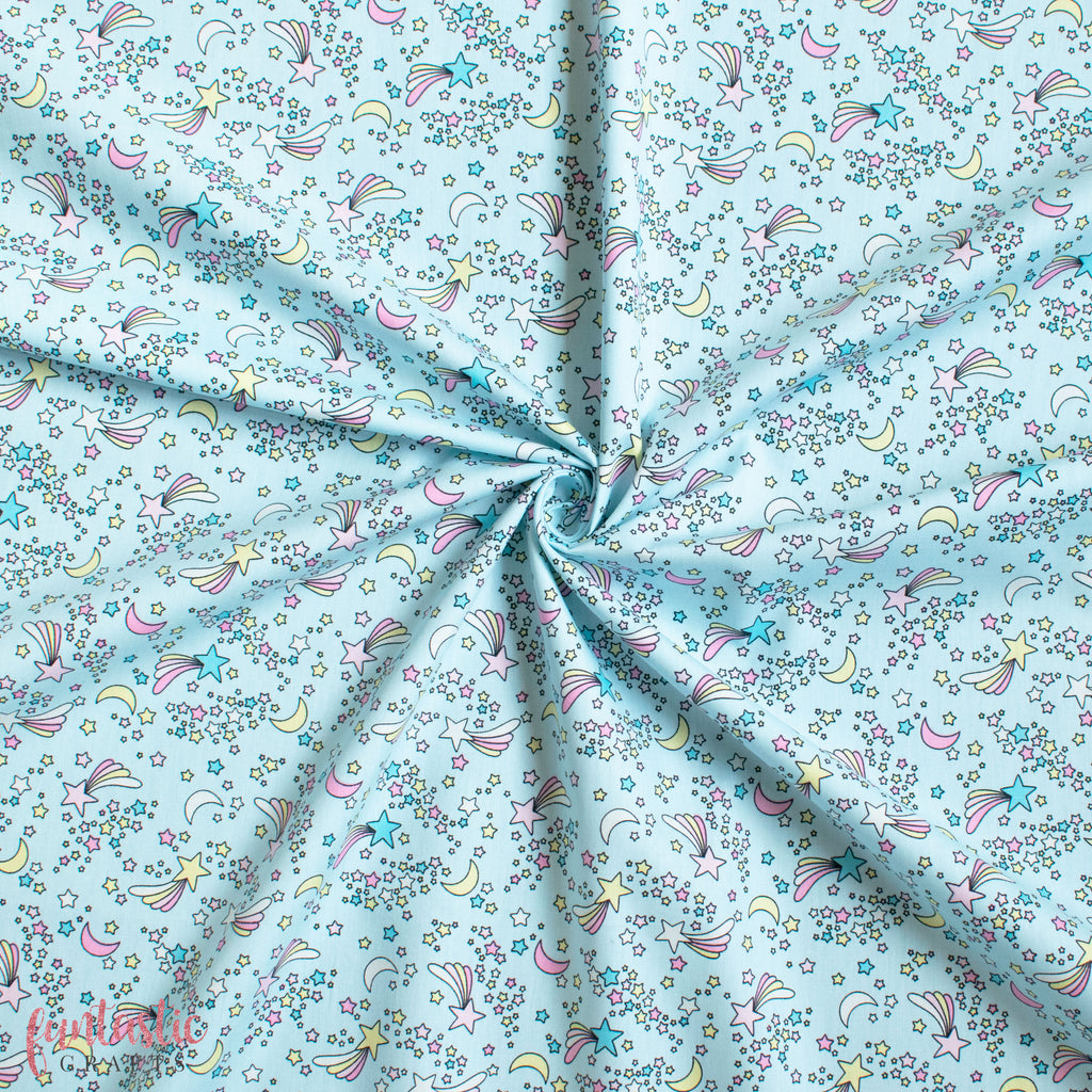 Sky Blue Shooting Stars - 100% Cotton Fabric by Rose and Hubble
