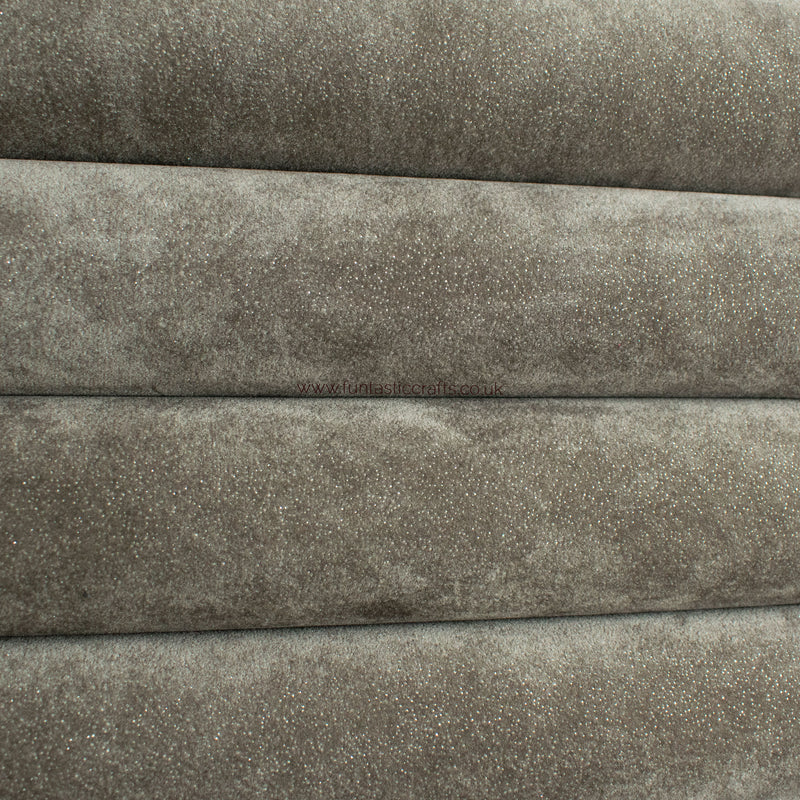 Grey Glitter Velvet Faux Leather Fabric