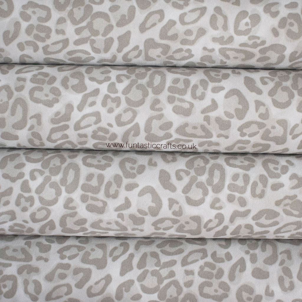 Smoke Grey Leopard Print Faux Suede Fabric