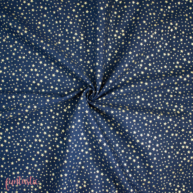 Tiny Gold Stars on Navy Blue 100% Cotton Christmas Fabric