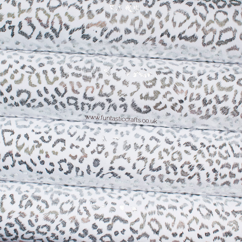 Leopard Print Metallic Faux Suede Fabric - White