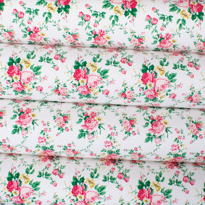 White Floral Bouquets Printed Leatherette