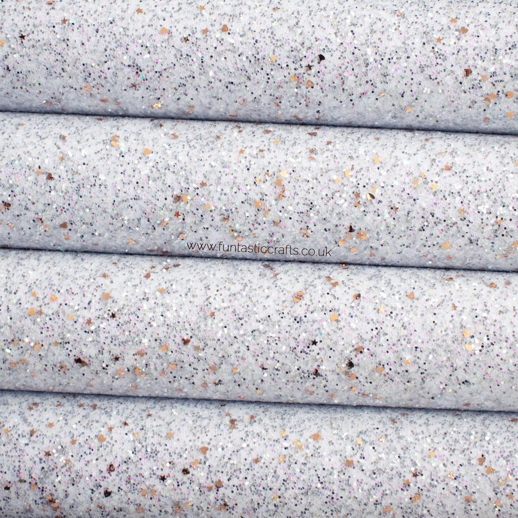 White Pretty Pastels Chunky Glitter Fabric