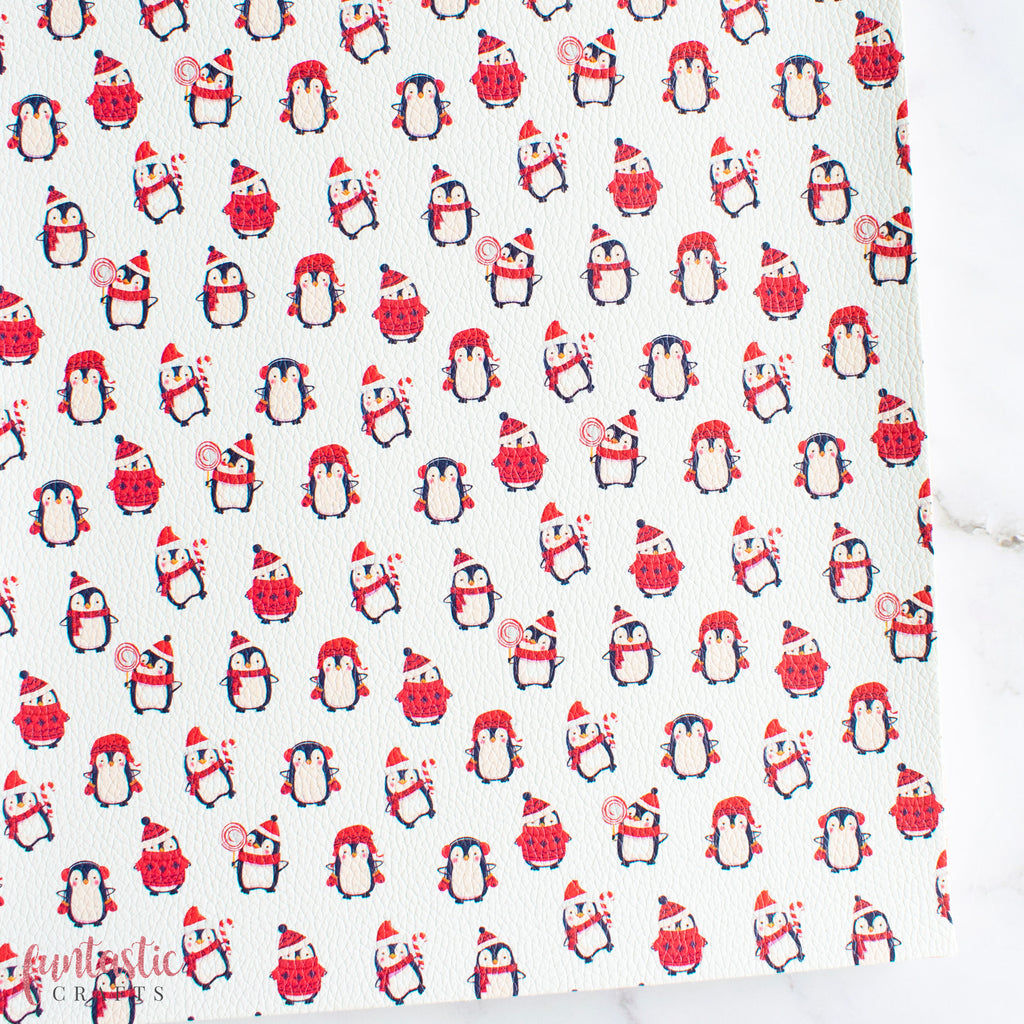 Tiny Penguins Christmas Printed Leatherette