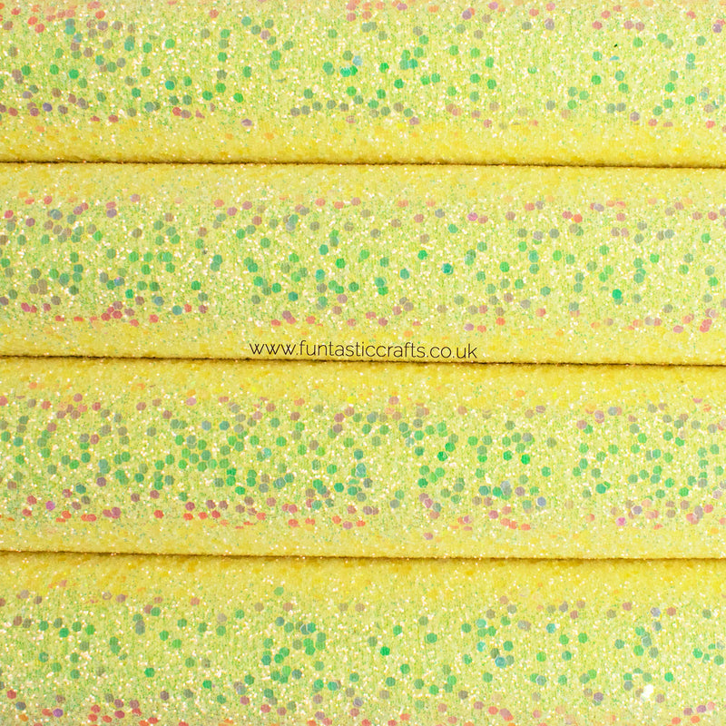 Iridescent Neon Yellow Chunky Glitter Fabric