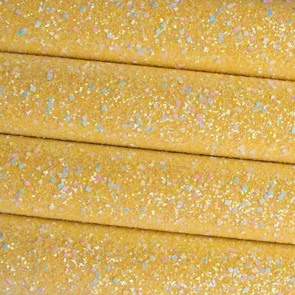 Sunshine Yellow Dazzling Diamonds Iridescent Chunky Glitter Fabric