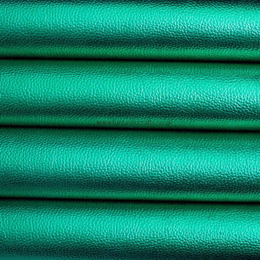 *FLAWED* New Emerald Green Textured Metallic Leatherette Fabric