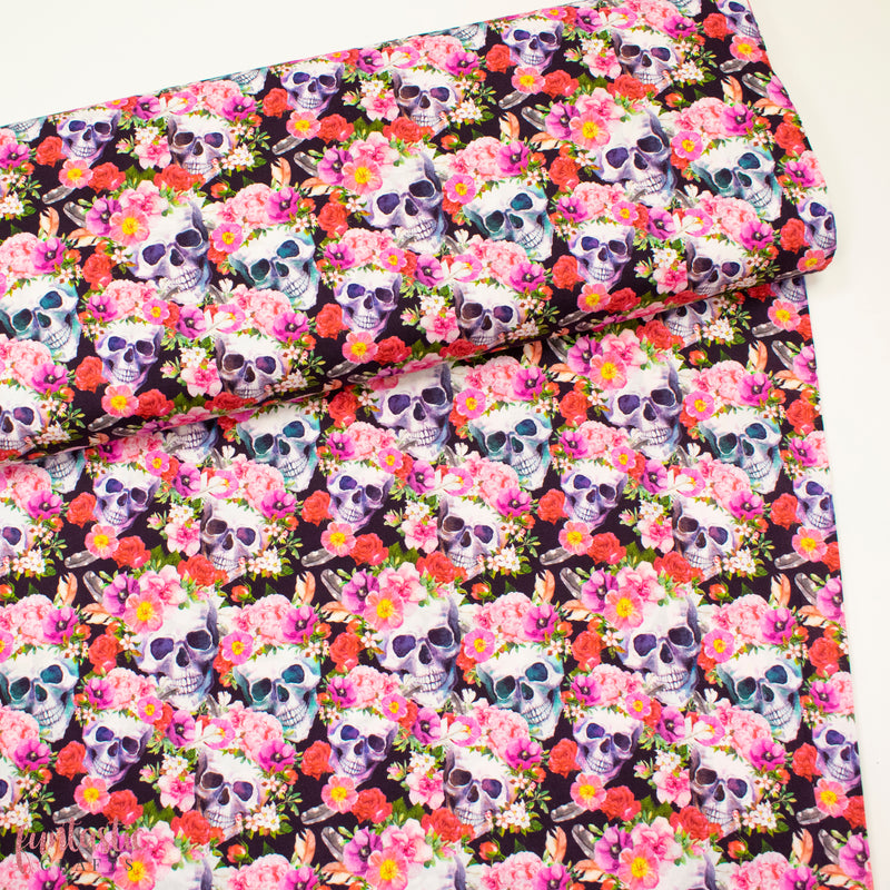 Pink Floral Skulls 100% Cotton Fabric