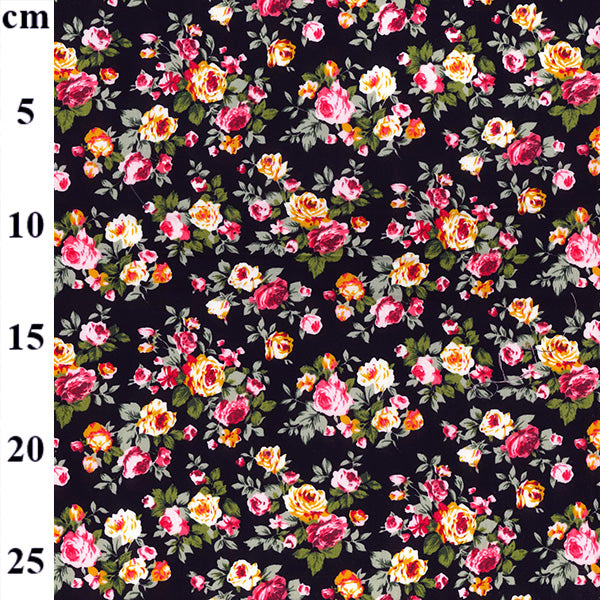Black Bella Floral - 100% Cotton Fabric by Rose and Hubble