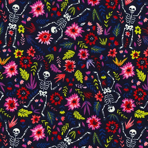 Floral Dancing Skeletons 100% Cotton Fabric
