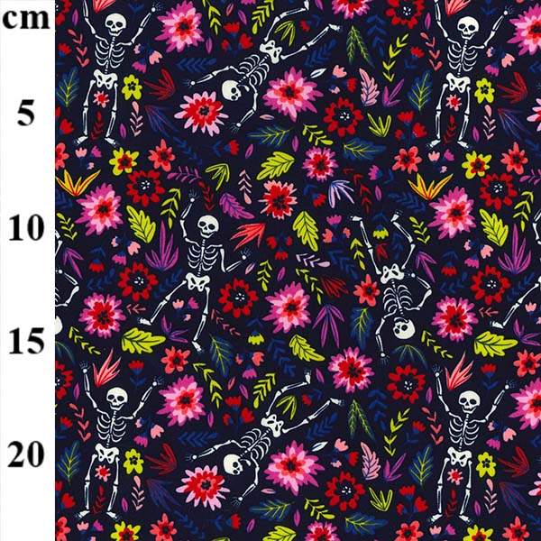 Floral Dancing Skeletons 100% Cotton Fabric