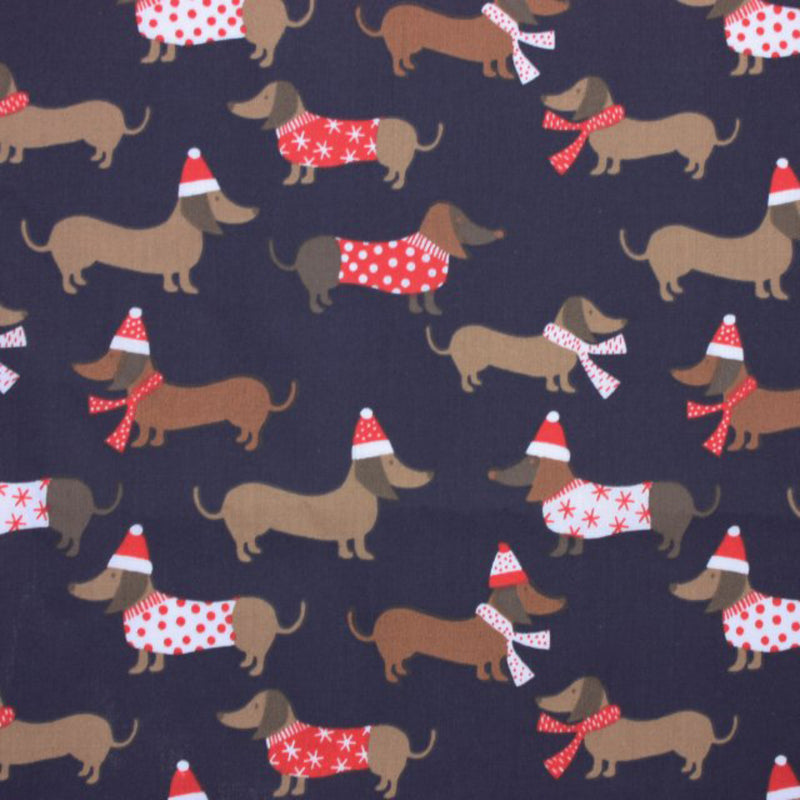 Sausage Dogs in Christmas Jumpers Polycotton Fabric