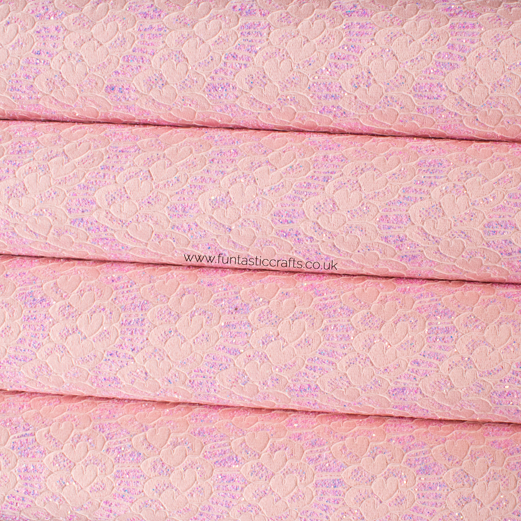 Iridescent Pastel Glitter Lace Fabric - Pink