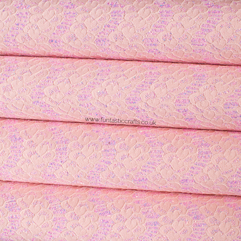 Iridescent Pastel Glitter Lace Fabric - Pink