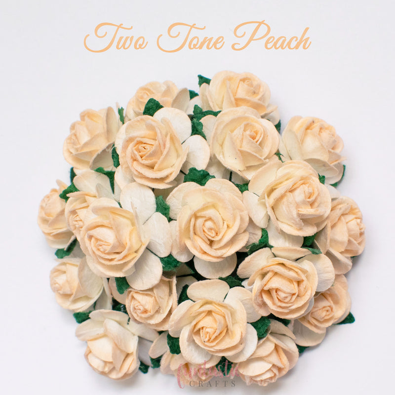 Two Tone Peach Mulberry Paper Flowers Open Roses