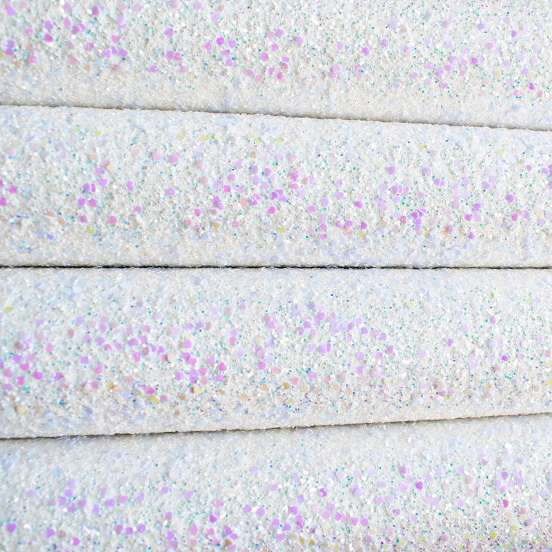 White Sweetheart Chunky Glitter Fabric with hearts