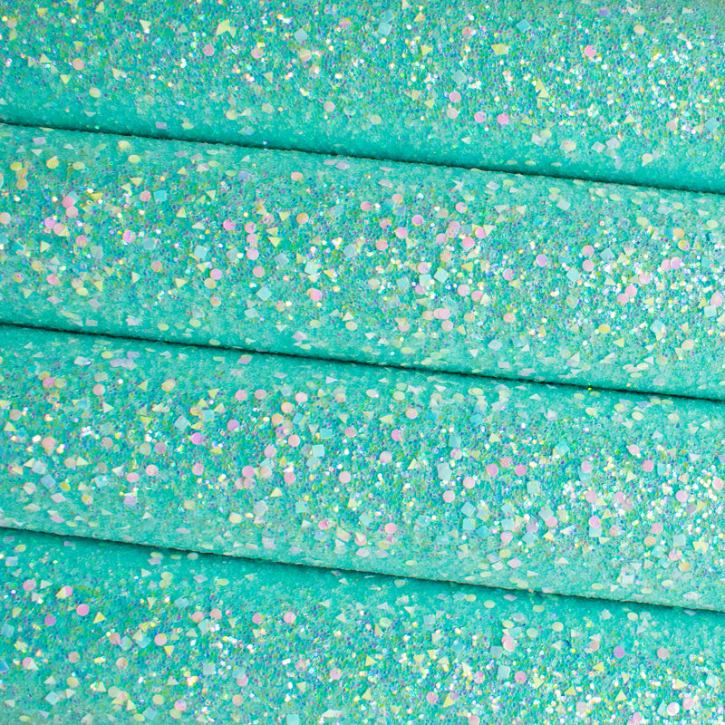 Aqua Dazzling Diamonds Iridescent Chunky Glitter Fabric