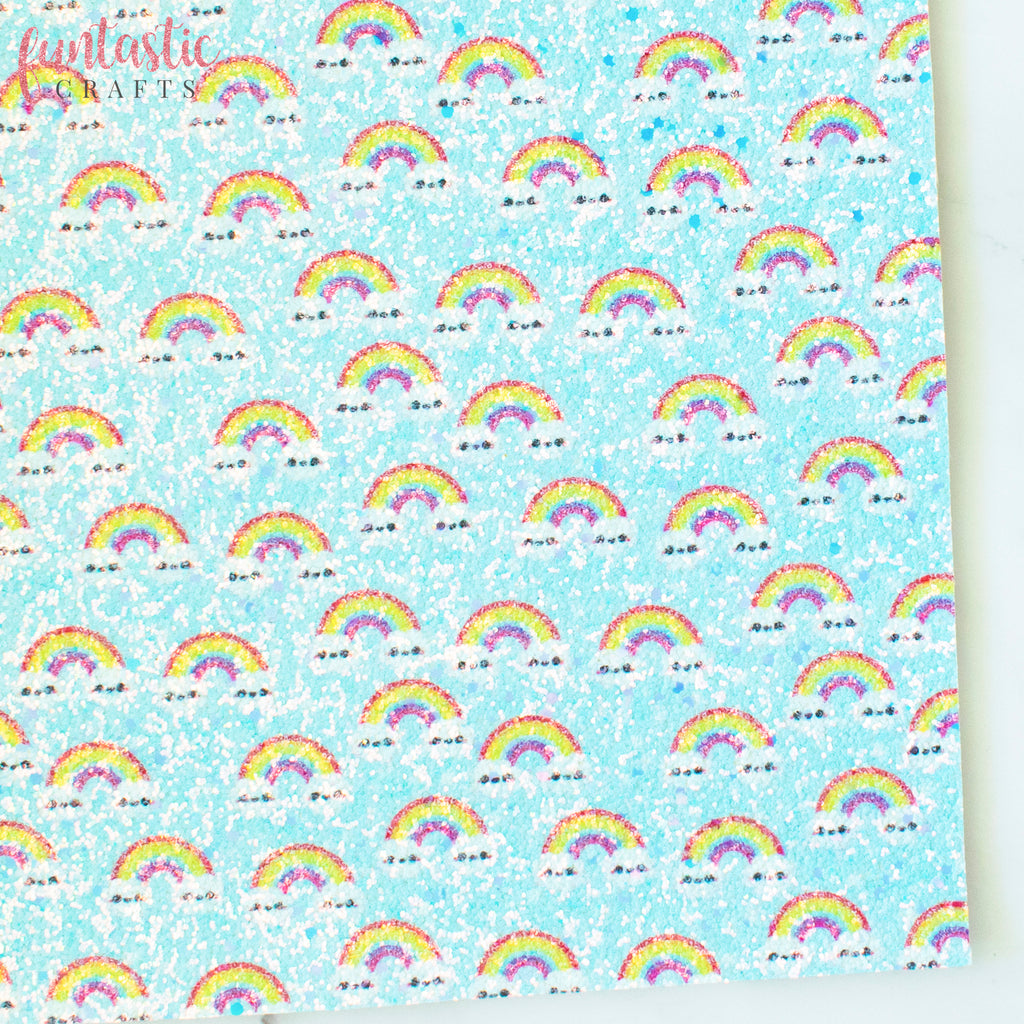 Aqua Over the Rainbow Chunky Glitter Fabric