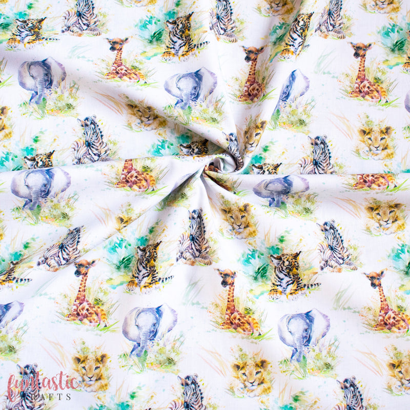 Baby Safari Animals - 100% Cotton Fabric John Louden