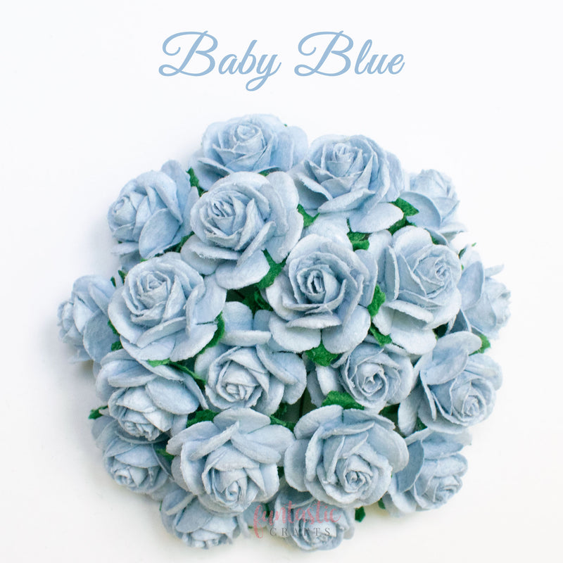 Baby Blue Mulberry Paper Flowers Open Roses